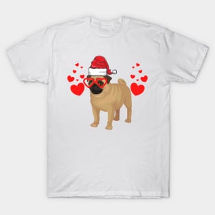 Santa Hat-Wearing Pug Dog Funny Christmas Holiday T-Shirt